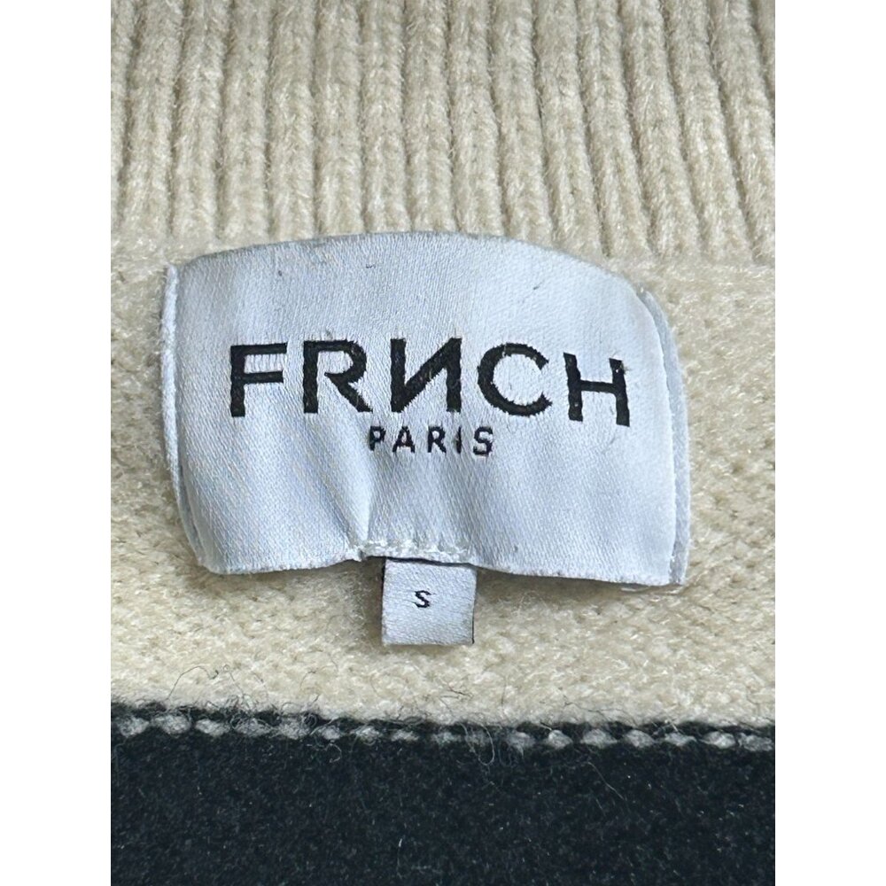 Frnch Paris Women's Black Cream Mika Striped Collared Crop Sweater Size S 3079 - Picture 7 of 12